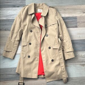 LOFT Tan Trench Coat with Red Lining